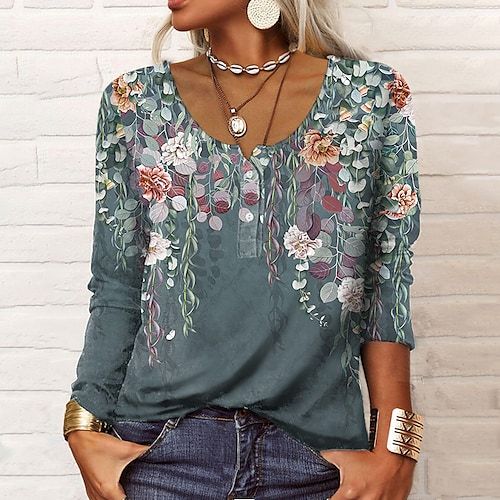 T-shirt Imprimé | Encolure Boutonnée