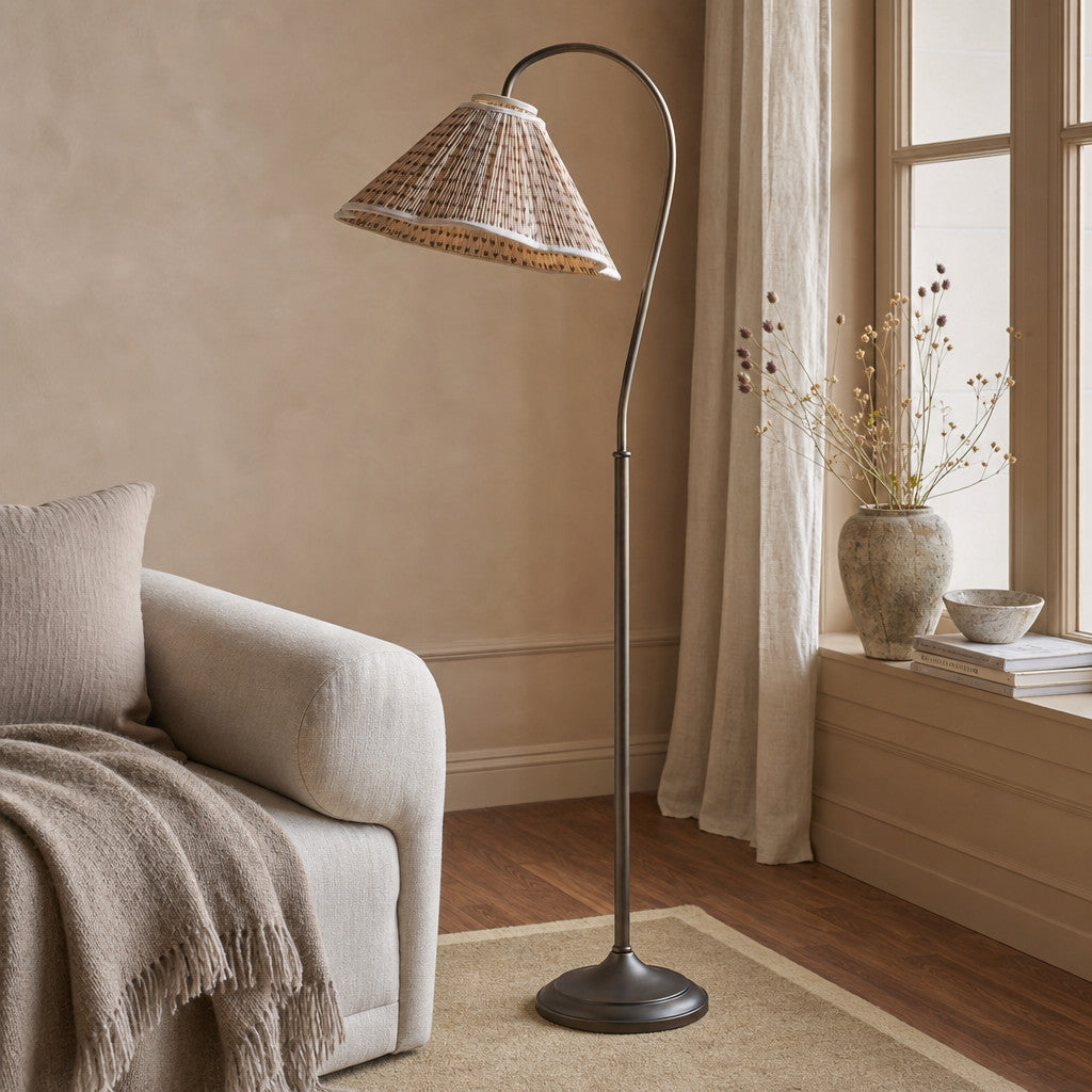 Solmire Blumen-Stehleuchte mit Schwanenhals - Plissierter Stoff-Metallschirm für Wohnzimmer und Schlafzimmer | Souliia