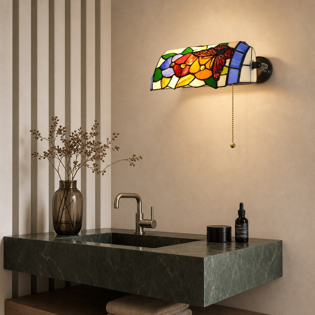 TF Tivanny Floral Stained Glass Wall Light - Tiffany Inspired Wall Sconce for Bedroom or Hall Decor | Souliia