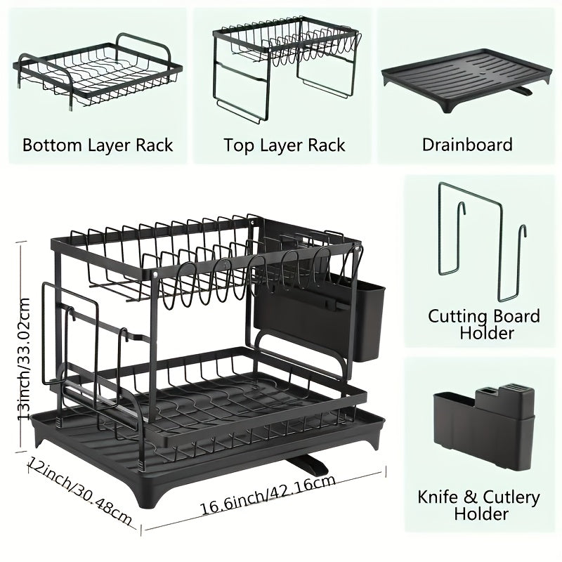 Two-Tier Draining Rack with Drainage System - Souliia