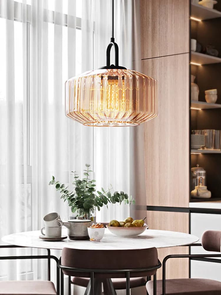 Ribbed Glass Pendant Light - Vintage Green Glass Hanging Light with Modern Appeal | Souliia