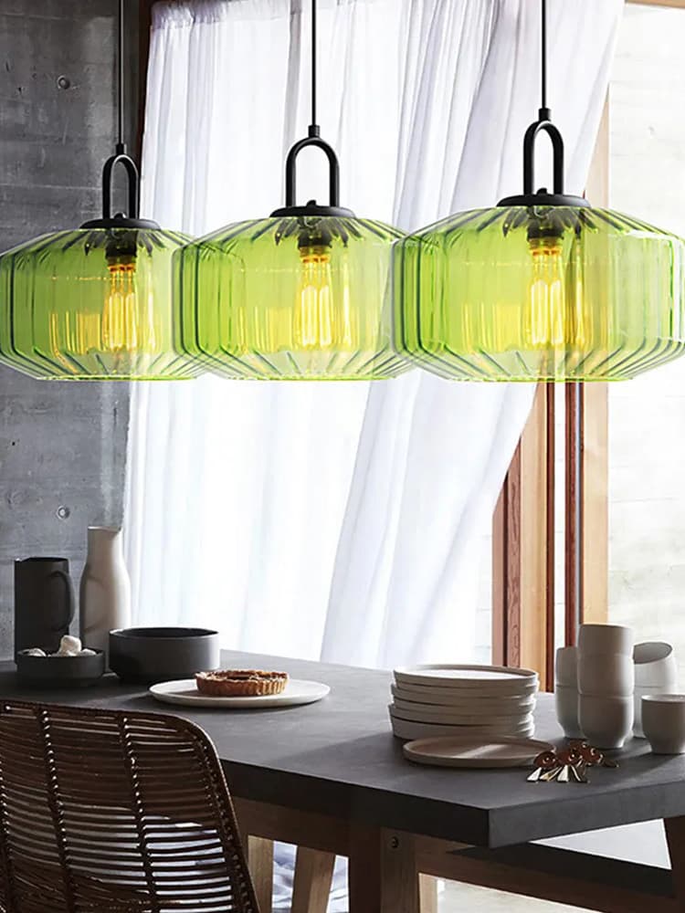 Ribbed Glass Pendant Light - Vintage Green Glass Hanging Light with Modern Appeal | Souliia