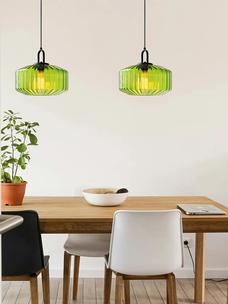 Ribbed Glass Pendant Light - Vintage Green Glass Hanging Light with Modern Appeal | Souliia