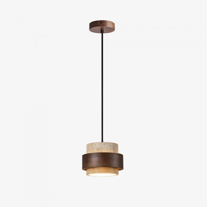 Stonel Contemporary Travertine Cylinder Pendant Lamp with Wood Frame U14 | Souliia