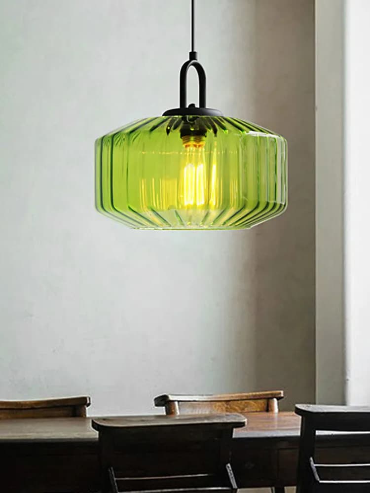 Ribbed Glass Pendant Light - Vintage Green Glass Hanging Light with Modern Appeal | Souliia