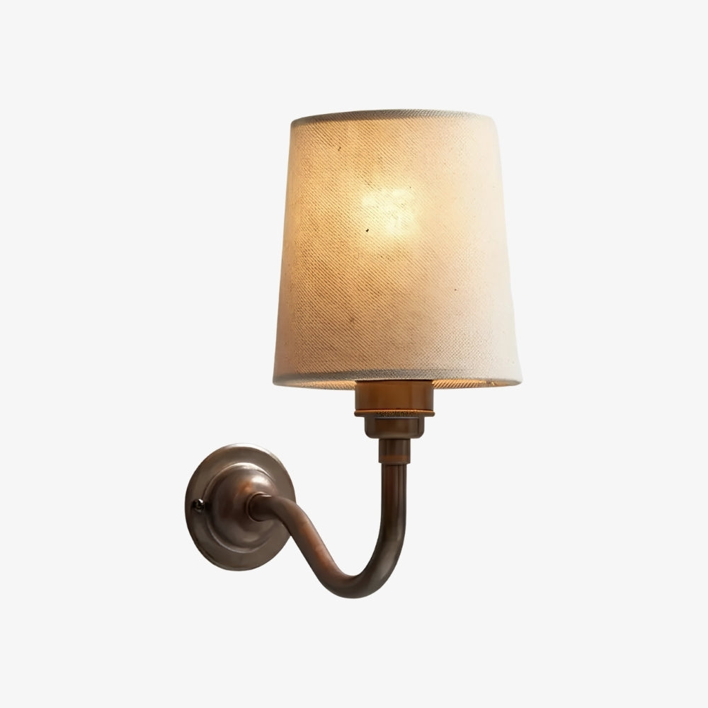 Solmire Fabric Wall Sconce - Vintage Linen Cotton Shade with Curved Metal Arm for Bedroom and Hallway | Souliia