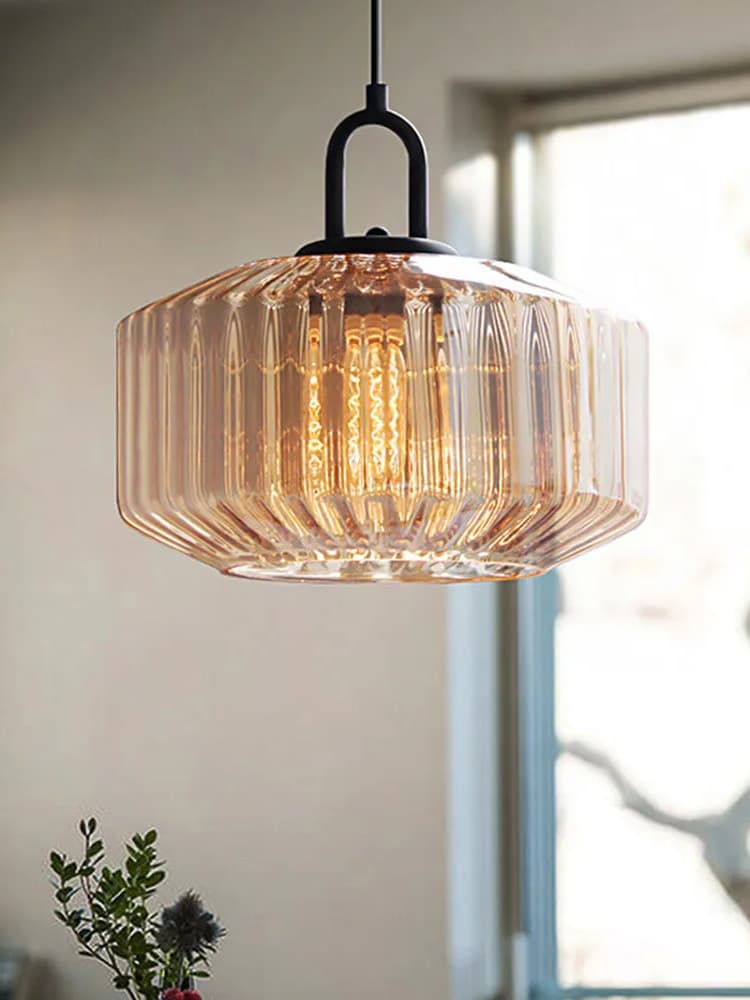 Ribbed Glass Pendant Light - Vintage Green Glass Hanging Light with Modern Appeal | Souliia