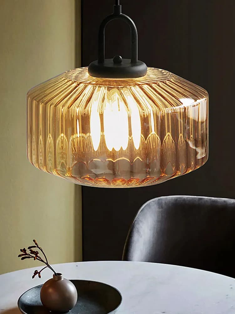Ribbed Glass Pendant Light - Vintage Green Glass Hanging Light with Modern Appeal | Souliia