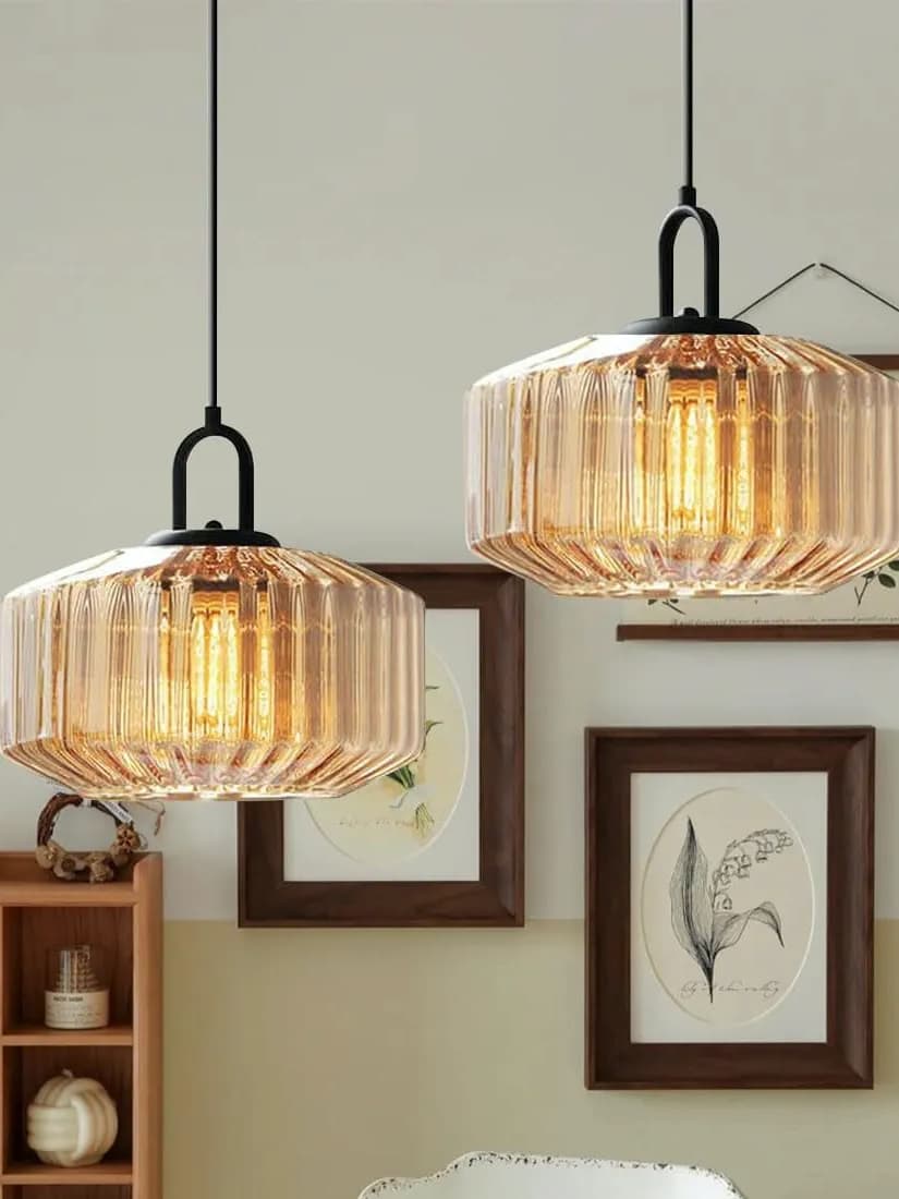 Ribbed Glass Pendant Light - Vintage Green Glass Hanging Light with Modern Appeal | Souliia
