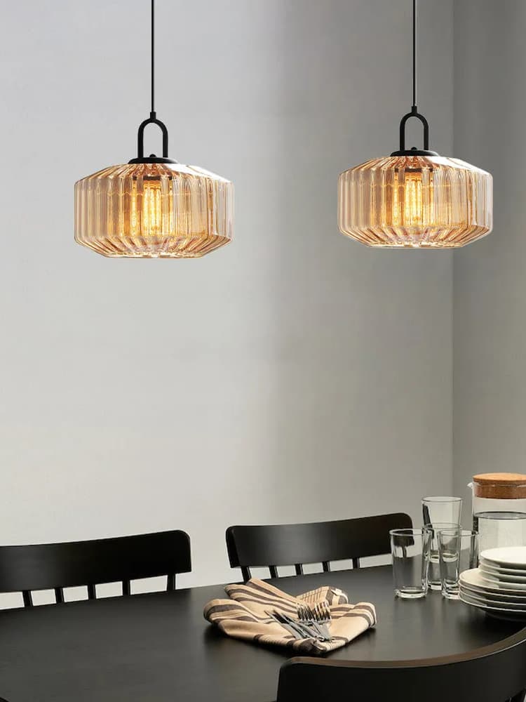 Ribbed Glass Pendant Light - Vintage Green Glass Hanging Light with Modern Appeal | Souliia