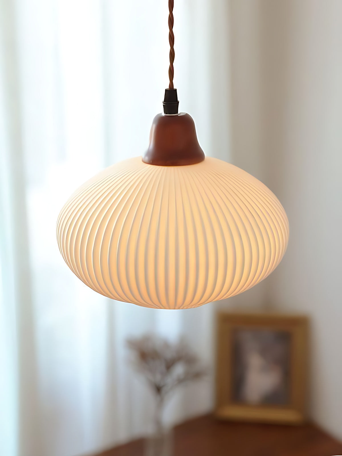 Ribbed Ceramic Pendant Light – Nordic Pendant Light with White Ceramic Elegance | Souliia