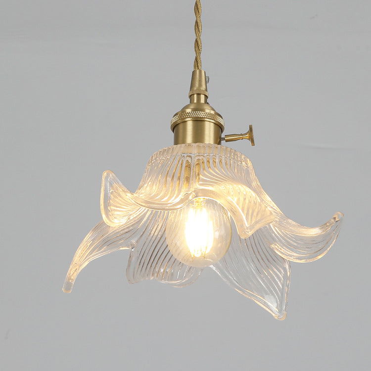 Traditionelle japanische Messing Walnuss Glas Keramik Zylinder Konische Blumen-Schale 1-Flammige Pendelleuchte für Esszimmer | Souliia