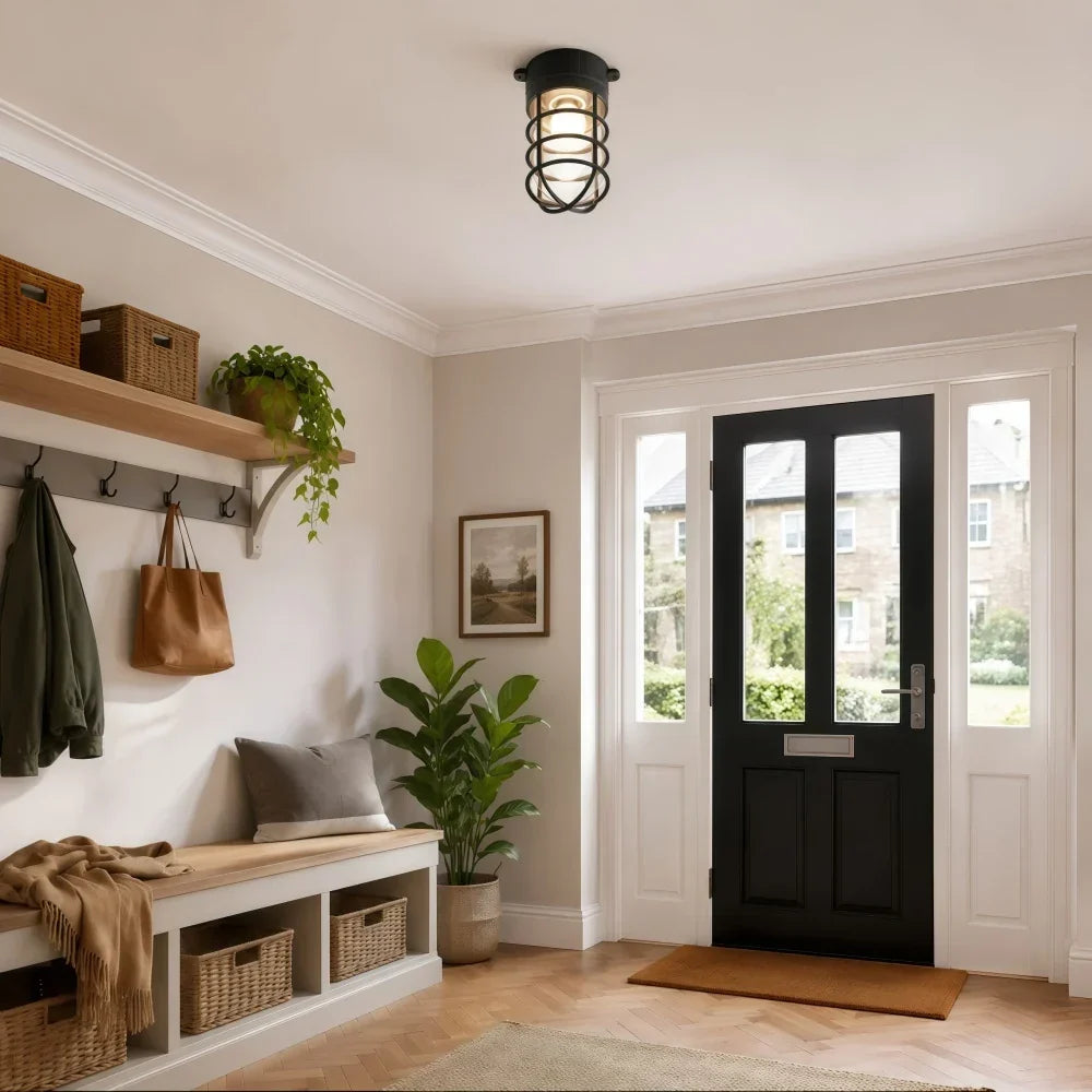 Patnox Industrial Glass Flush Mount Ceiling Lamp | Souliia