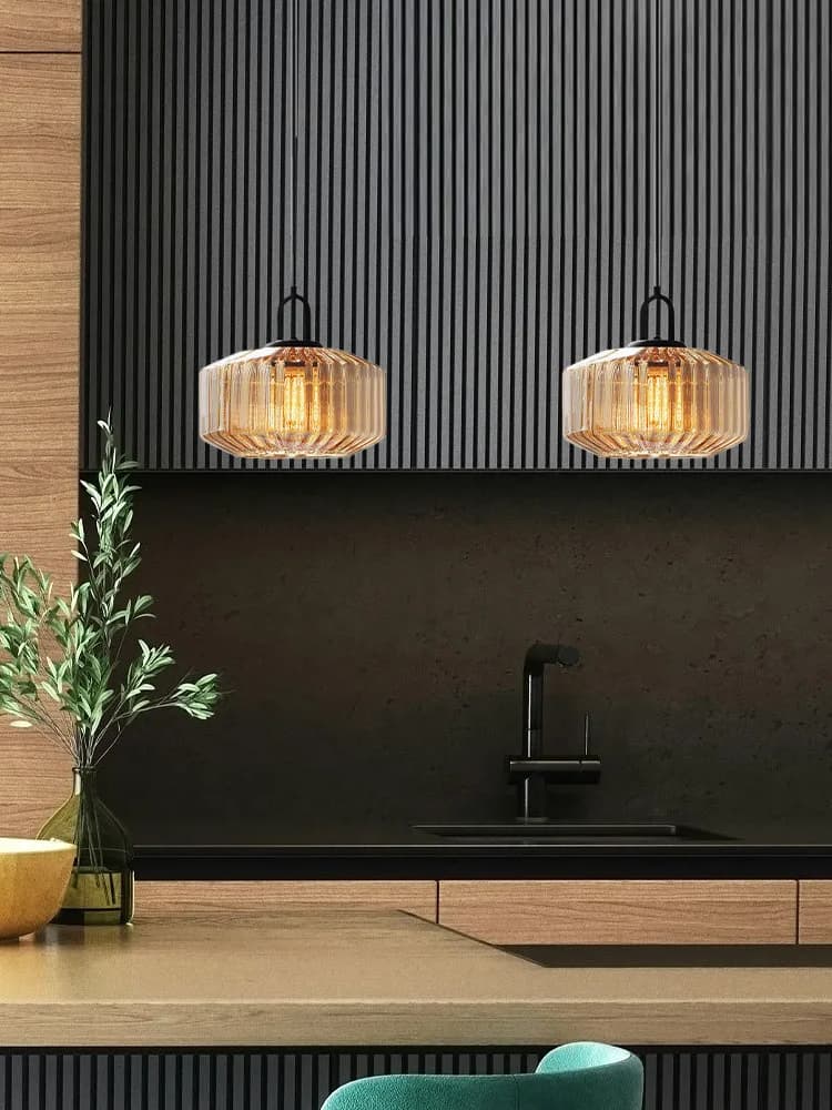 Ribbed Glass Pendant Light - Vintage Green Glass Hanging Light with Modern Appeal | Souliia