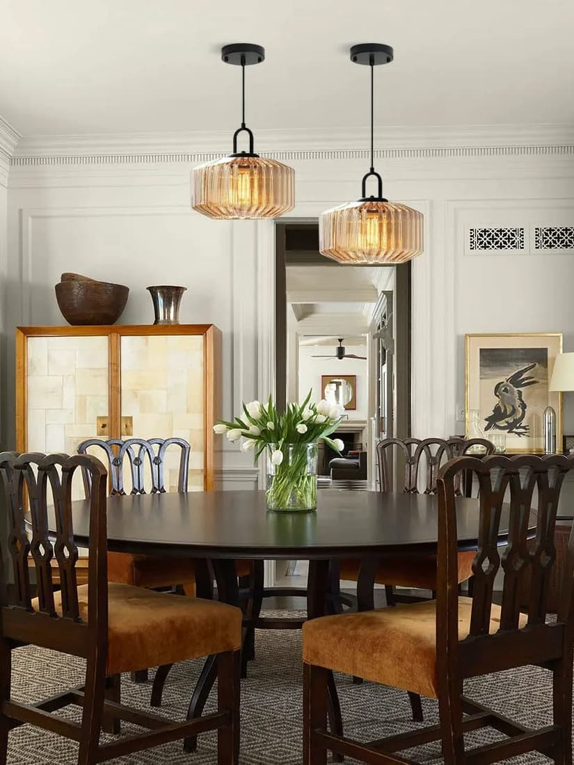 Ribbed Glass Pendant Light - Vintage Green Glass Hanging Light with Modern Appeal | Souliia