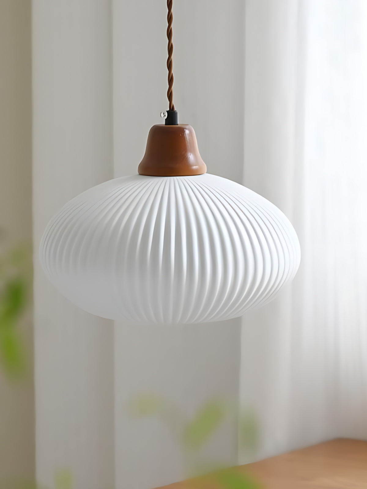 Ribbed Ceramic Pendant Light – Nordic Pendant Light with White Ceramic Elegance | Souliia