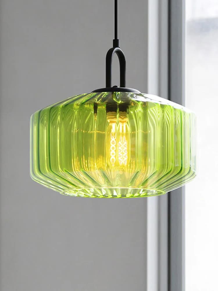 Ribbed Glass Pendant Light - Vintage Green Glass Hanging Light with Modern Appeal | Souliia
