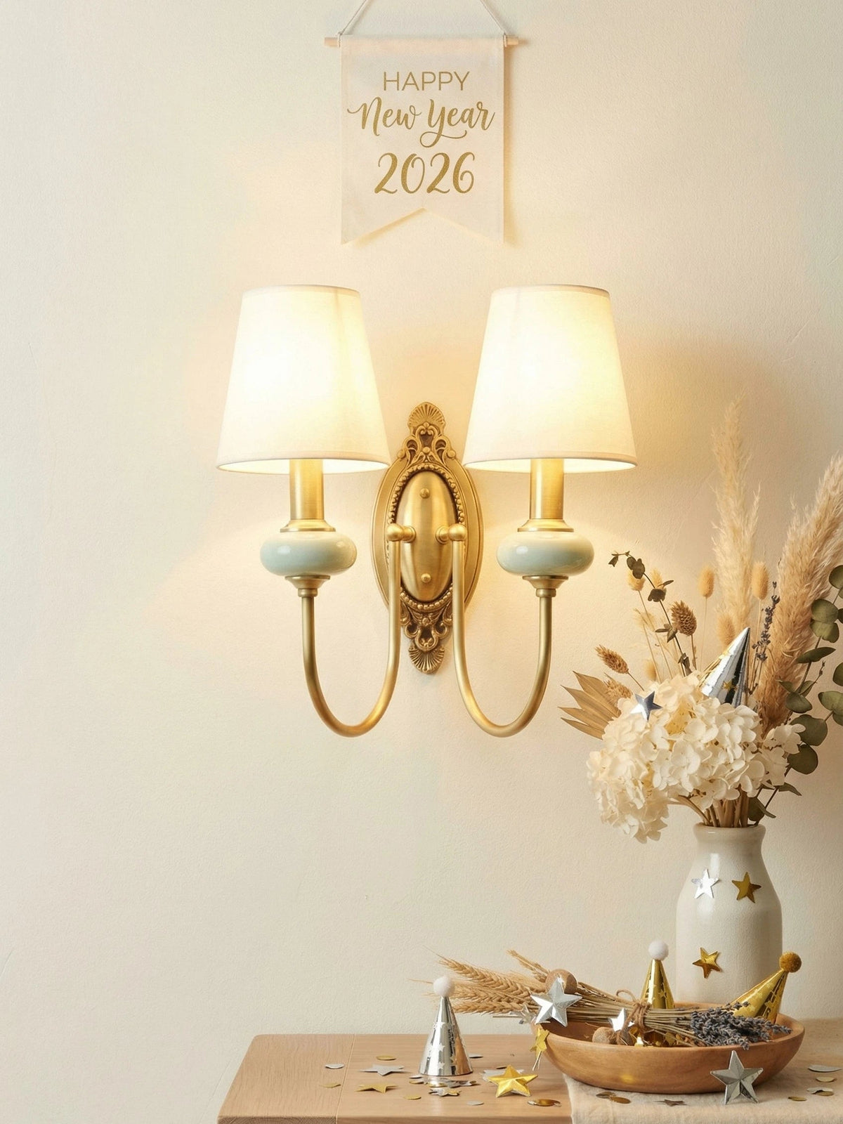 Rowan Classic Fabric Shade Sconce – Ceramic Wall Light for Hallway or Bedroom | Souliia