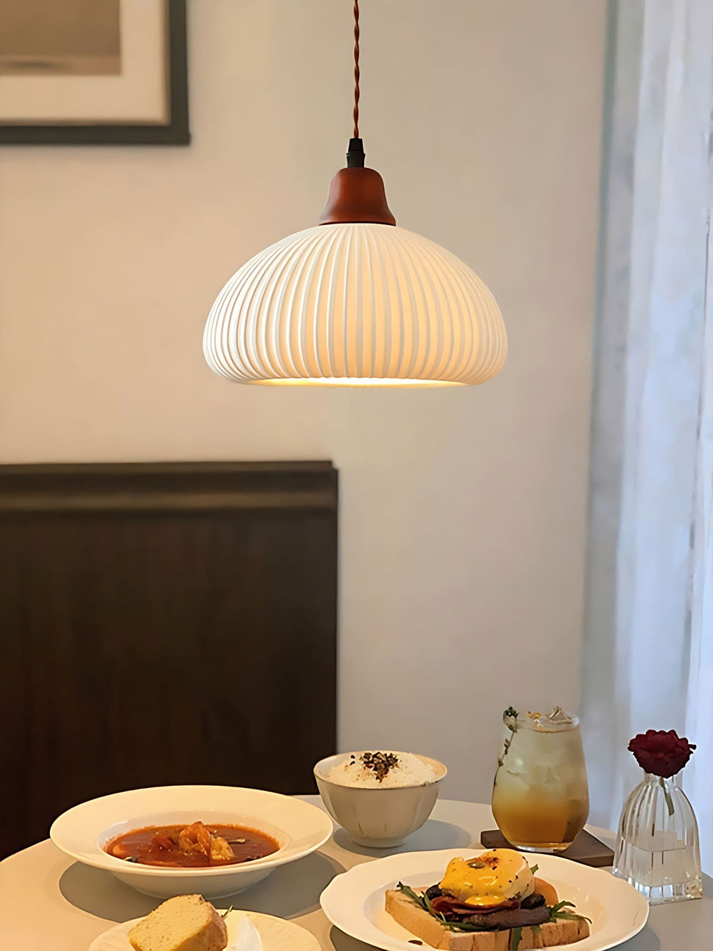 Ribbed Ceramic Pendant Light – Nordic Pendant Light with White Ceramic Elegance | Souliia