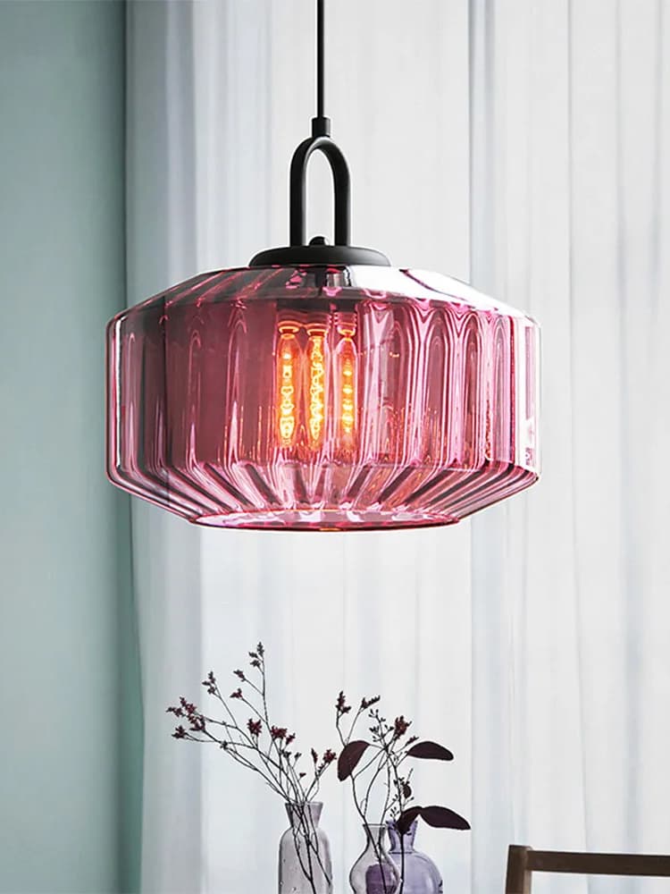 Ribbed Glass Pendant Light - Vintage Green Glass Hanging Light with Modern Appeal | Souliia