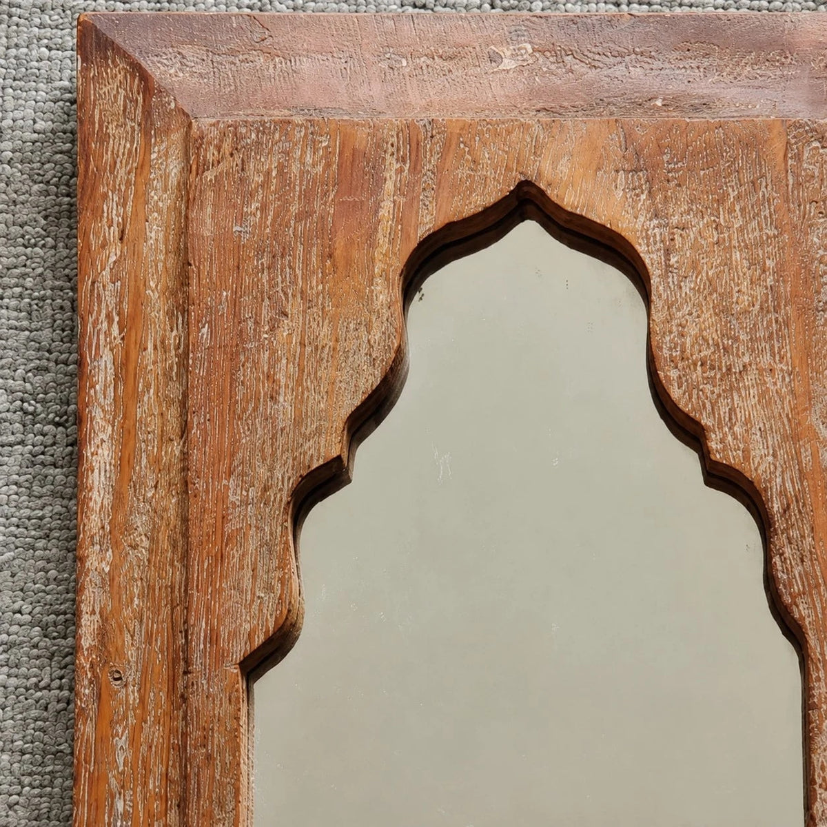Rustic Carved Wood Arch Wall Mirror | Souliia