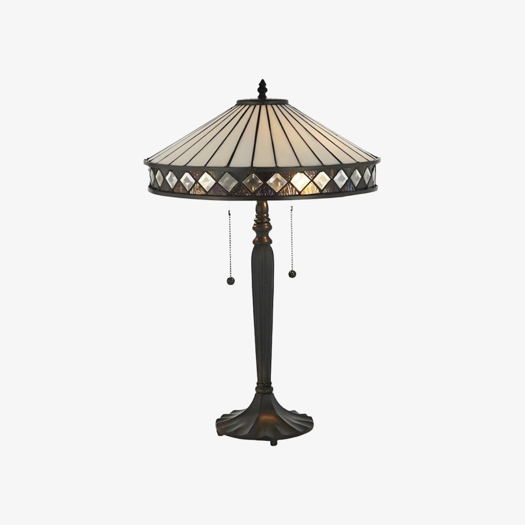 TF Geometric Stained Glass Table Lamp with Amber and Cream Panels – Tiffany Style Accent Lamp for Bedroom and Study | Souliia