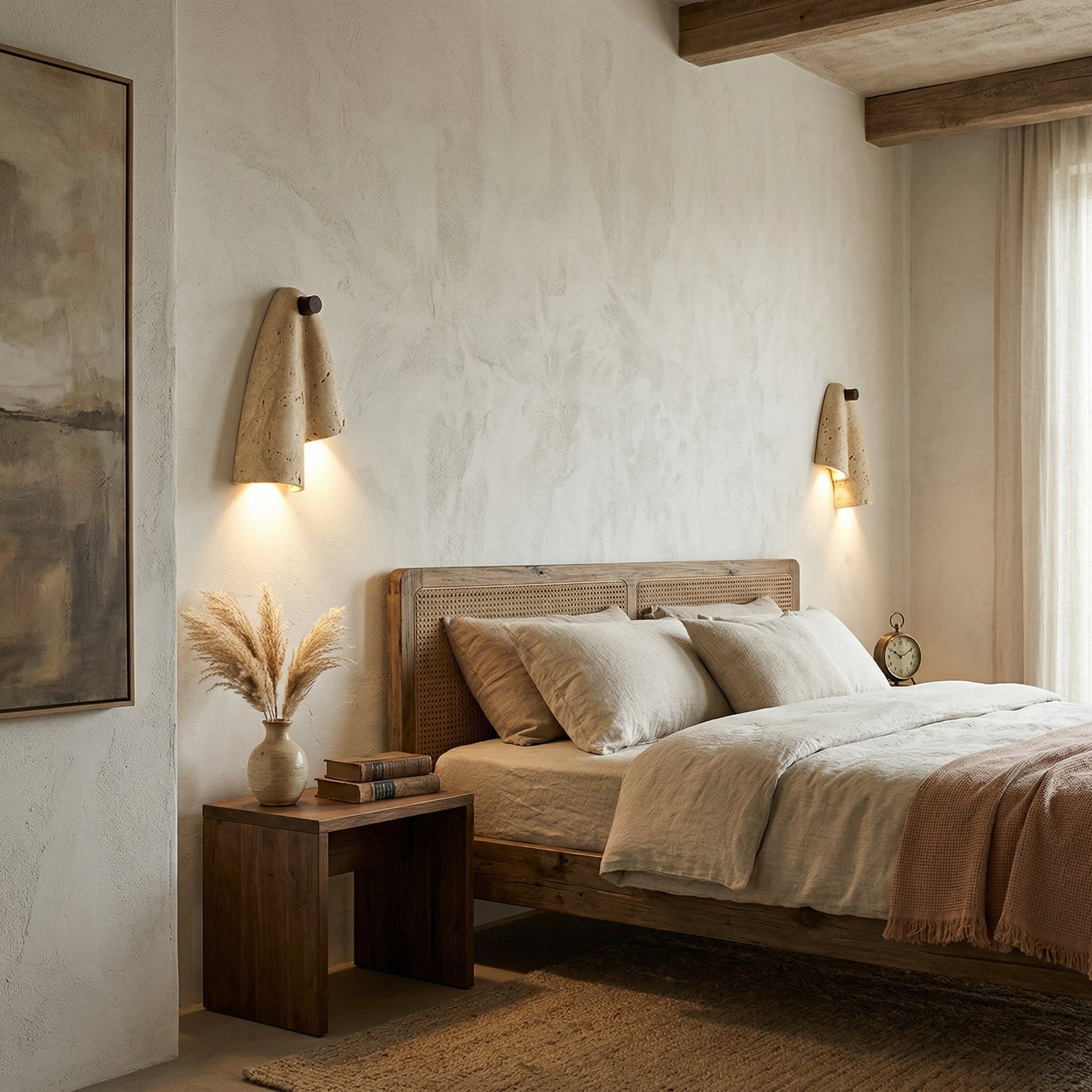 Travertin Wandleuchte – Minimalistischer Steinfackel-Dekor für Wohnzimmer | Souliia