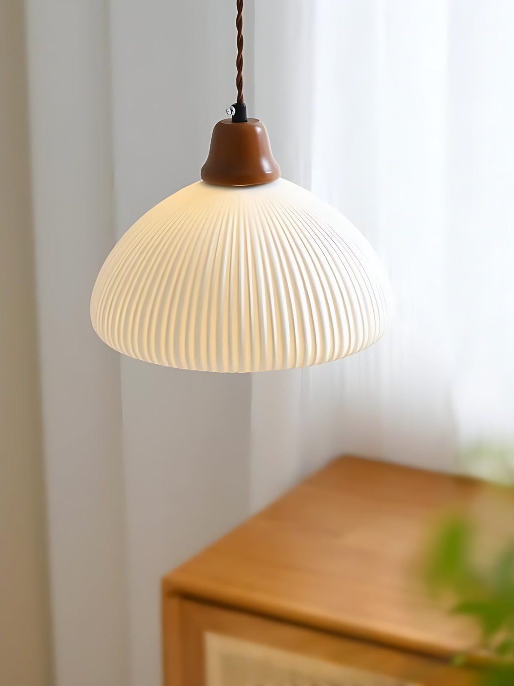 Ribbed Ceramic Pendant Light – Nordic Pendant Light with White Ceramic Elegance | Souliia