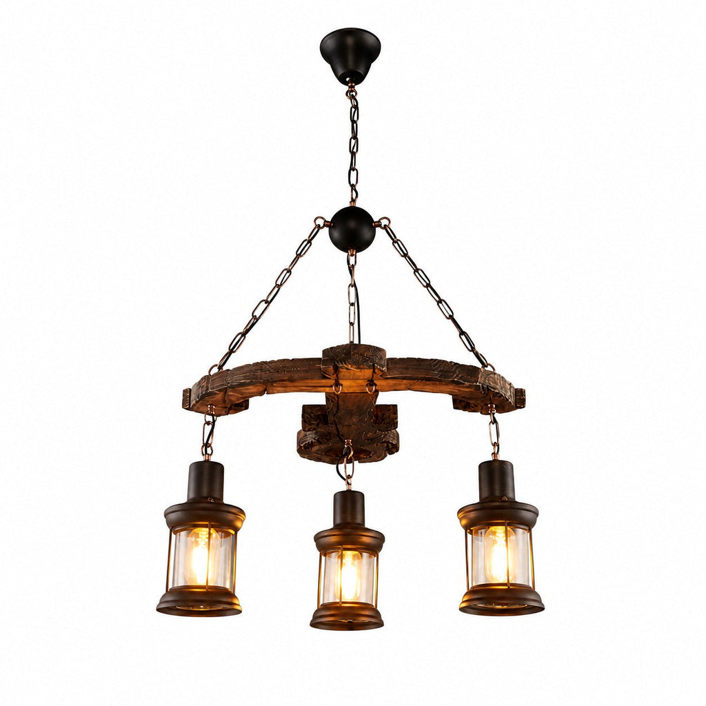 Rustic Industrial Solid Wood Pendant Light Collection | Souliia