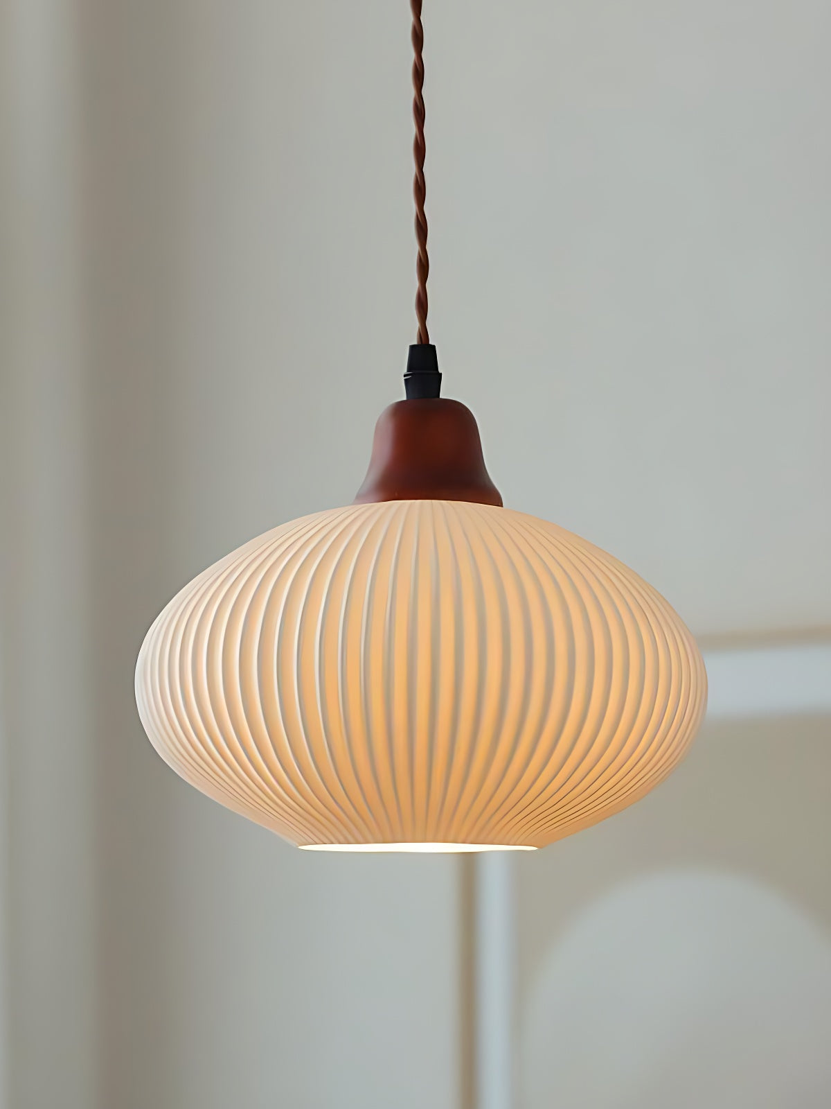 Ribbed Ceramic Pendant Light – Nordic Pendant Light with White Ceramic Elegance | Souliia
