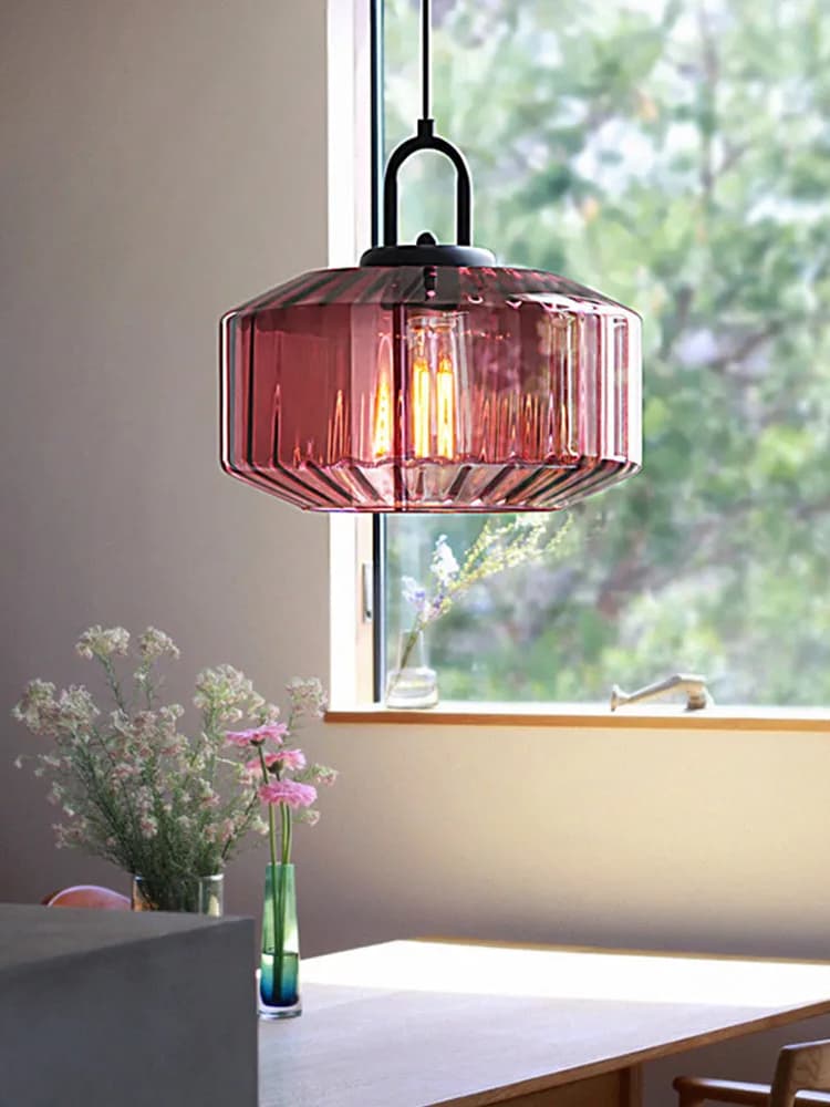 Ribbed Glass Pendant Light - Vintage Green Glass Hanging Light with Modern Appeal | Souliia