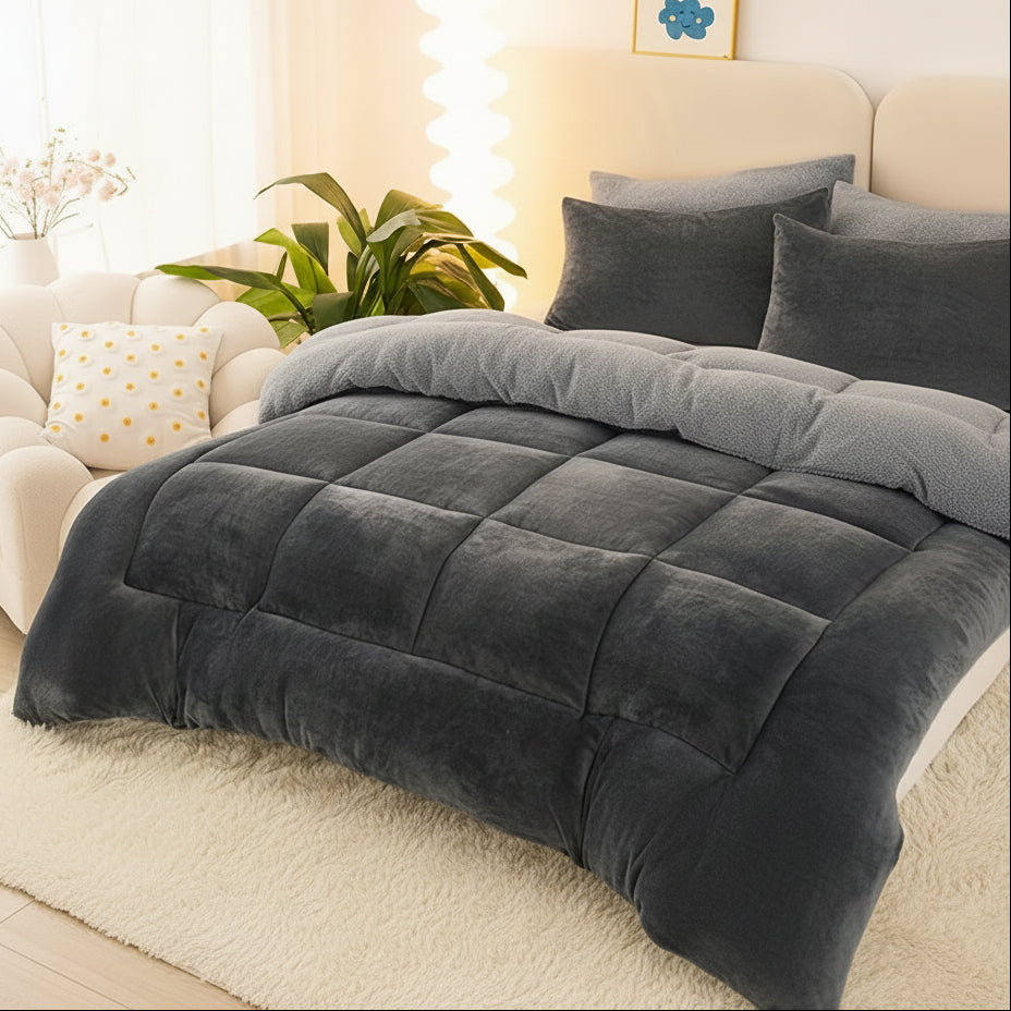 Velvloft Lamb Fleece Bed Comforter — Grid Pattern
