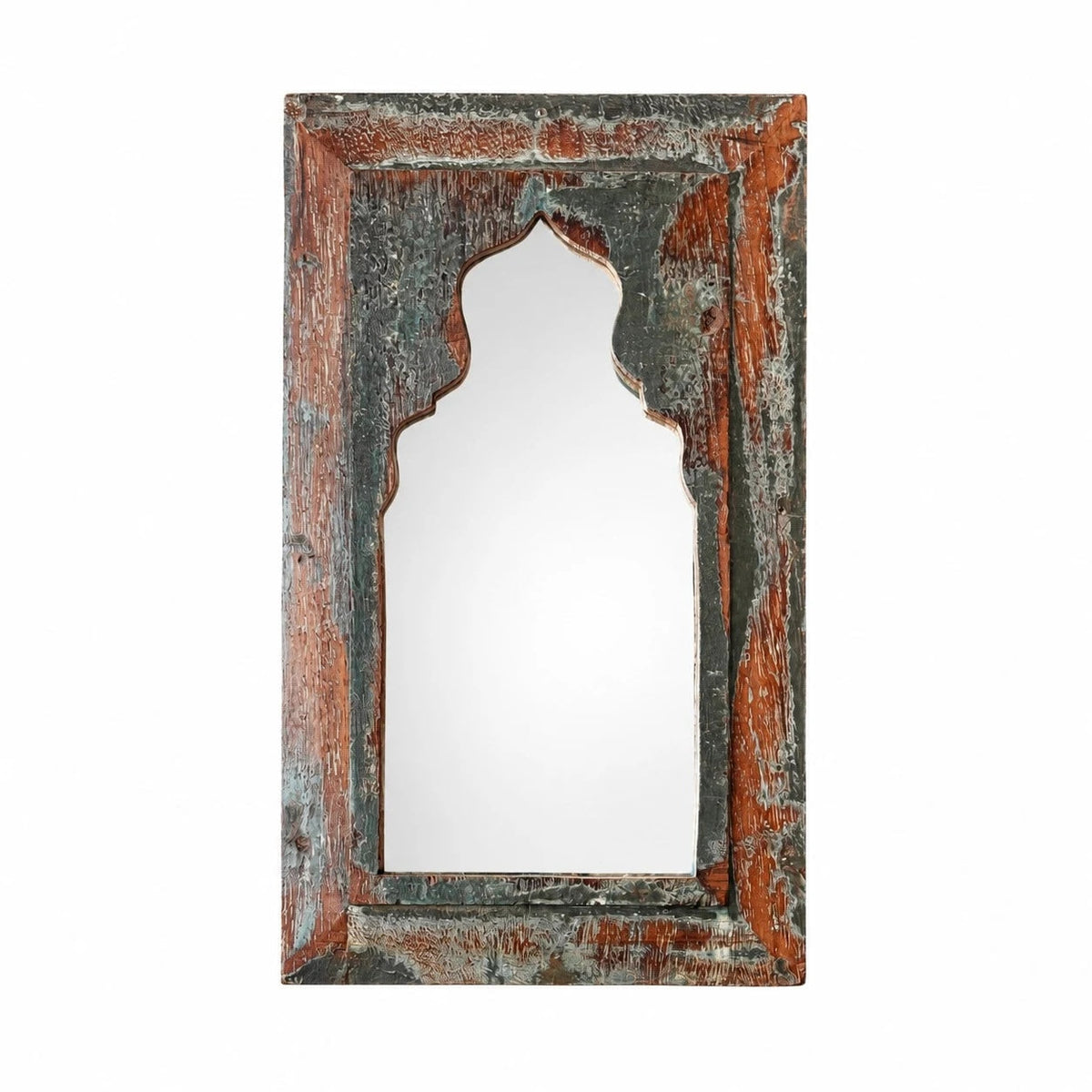 Rustic Carved Wood Arch Wall Mirror | Souliia