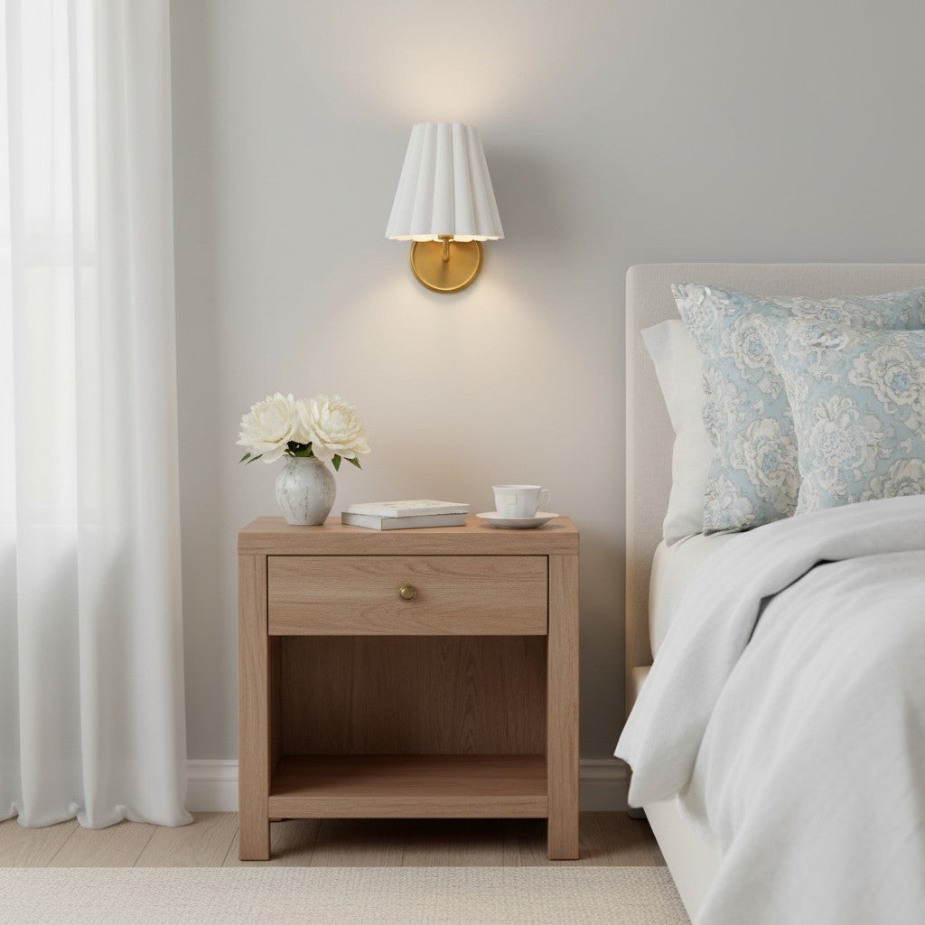 Ruffmeto Textured Pleated Fabric Modern Wall Light for Living Rooms | Souliia