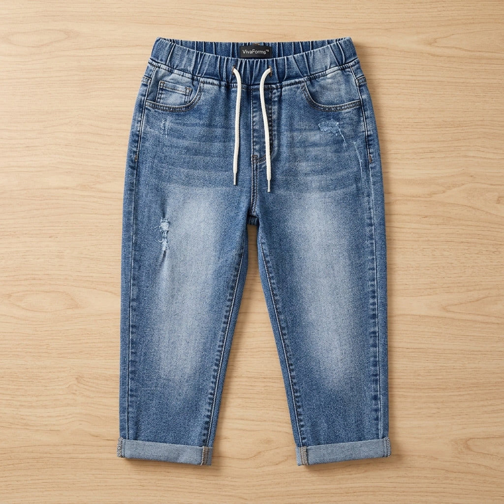 VivaForma – Relaxed Pull-On Stretch Jeans with Adjustable Drawstring Waist - Souliia