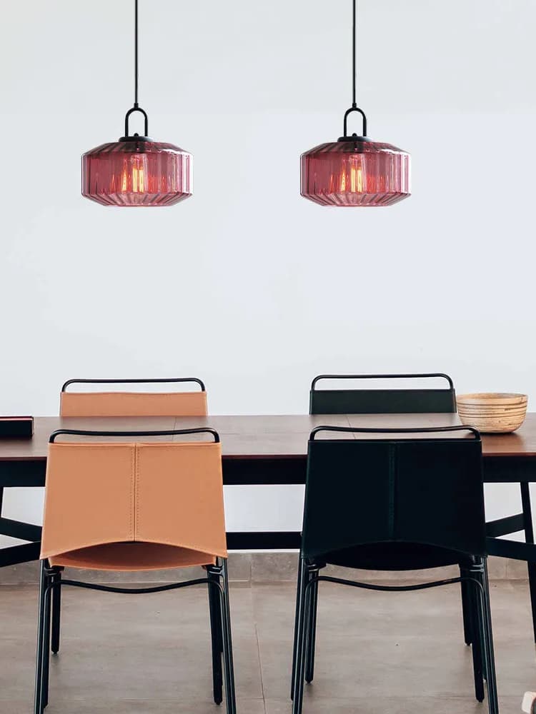 Ribbed Glass Pendant Light - Vintage Green Glass Hanging Light with Modern Appeal | Souliia