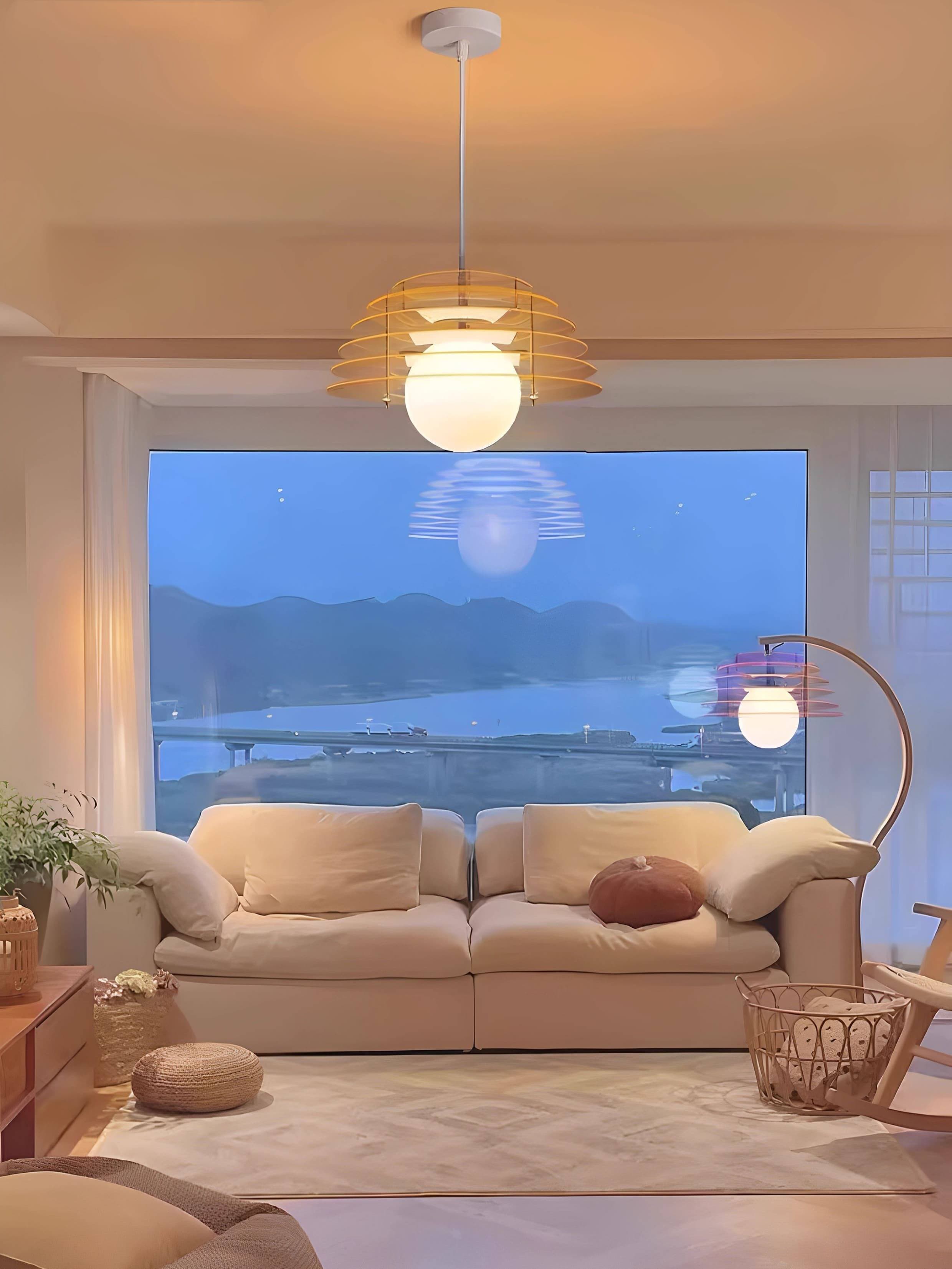 Sunrise Pendelleuchte – Ambient-Pendelleuchte mit Bauhaus Memphis Geometrie – AFTERGLOW S5 | Souliia