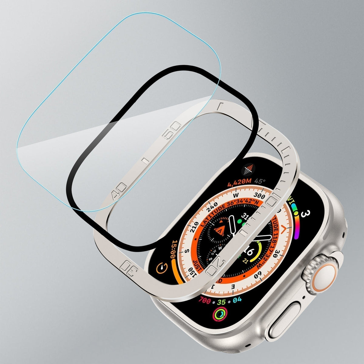 Tempered Glass Screen Protector for Apple Watch Ultra and Ultra 2 by ZenGuard — All-Around Metal Frame