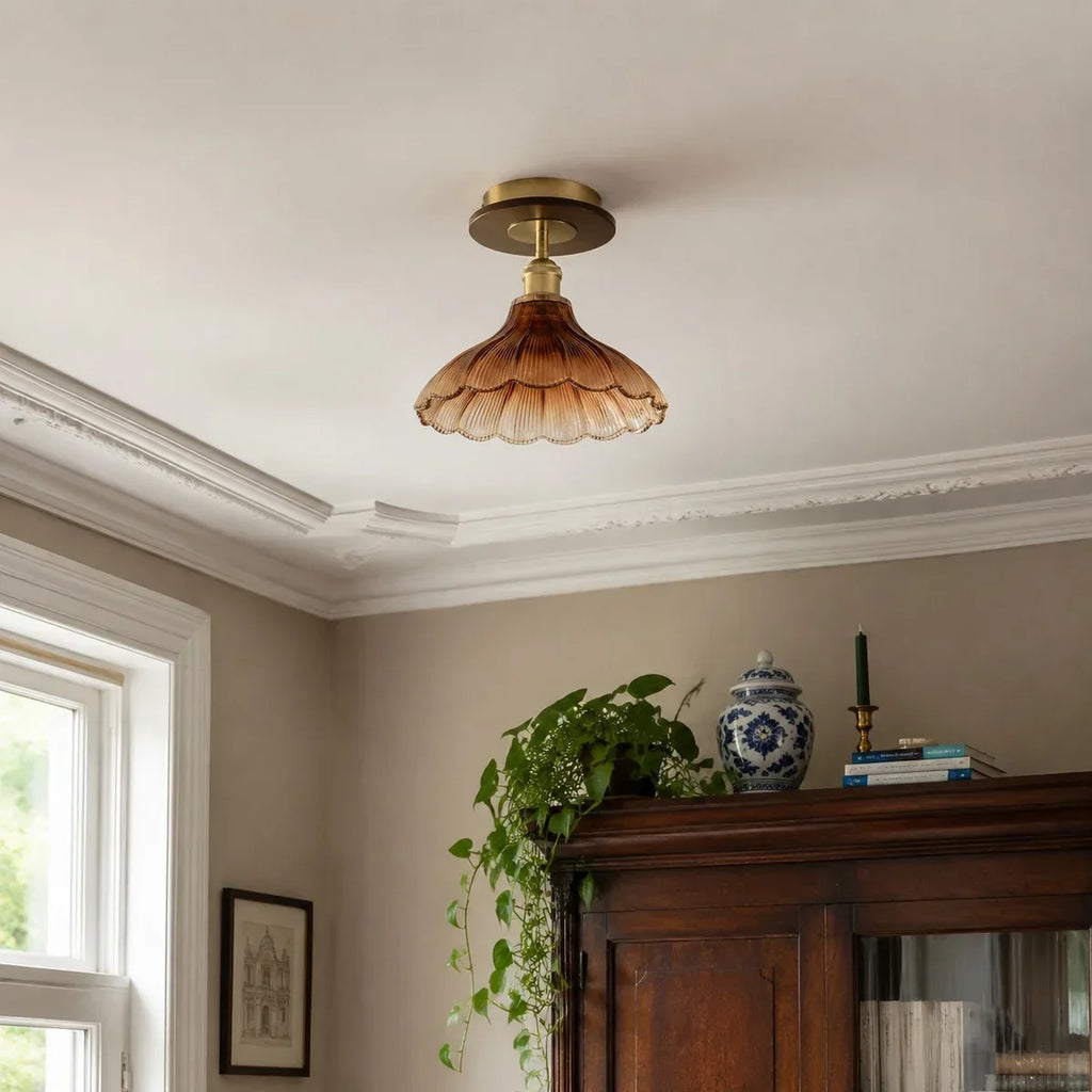 Ribbed Glass Semi Flush Mount Ceiling Light | Souliia