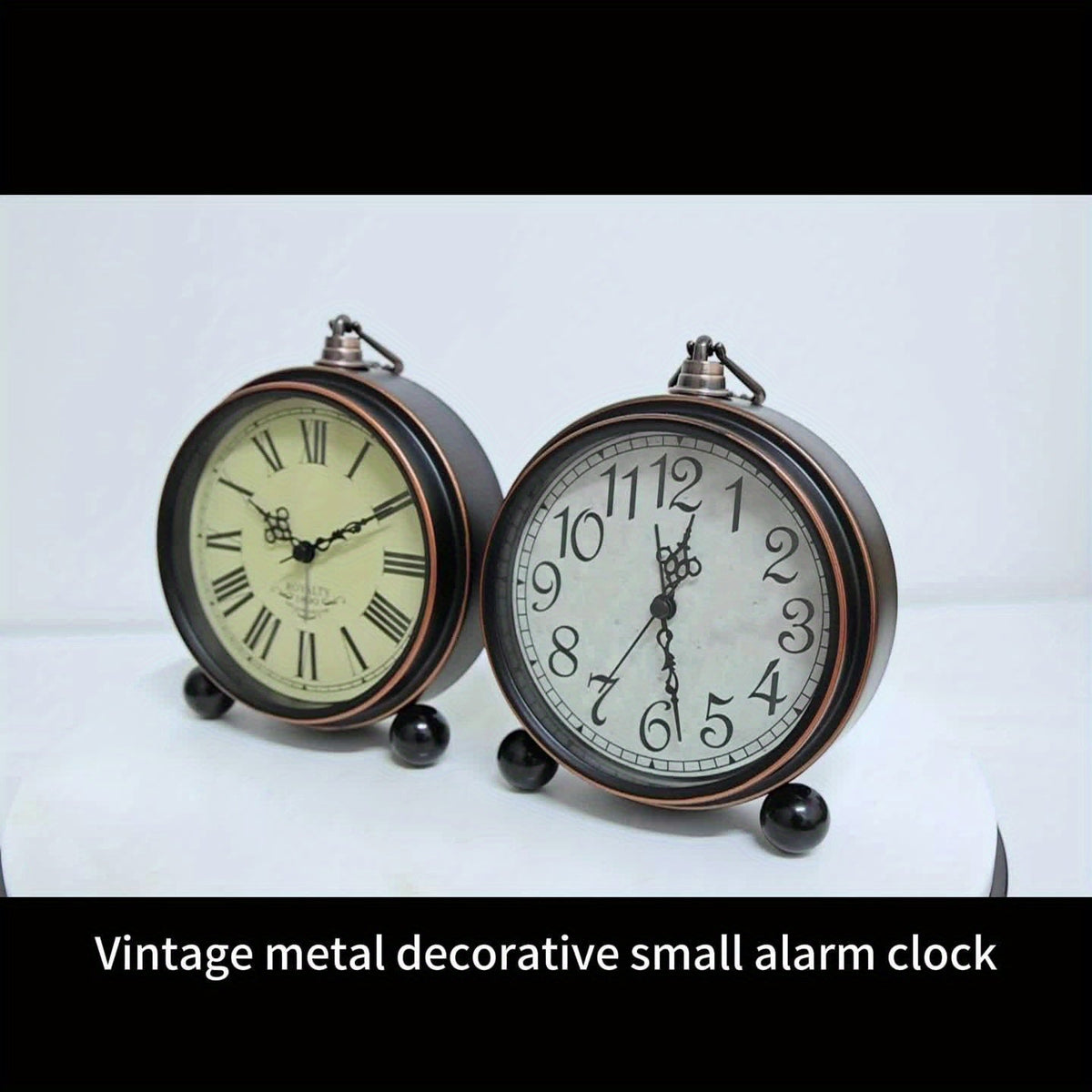 ElegantTime Metal Nightstand Alarm Clock — Quiet Analog Movement, Large Clear Display