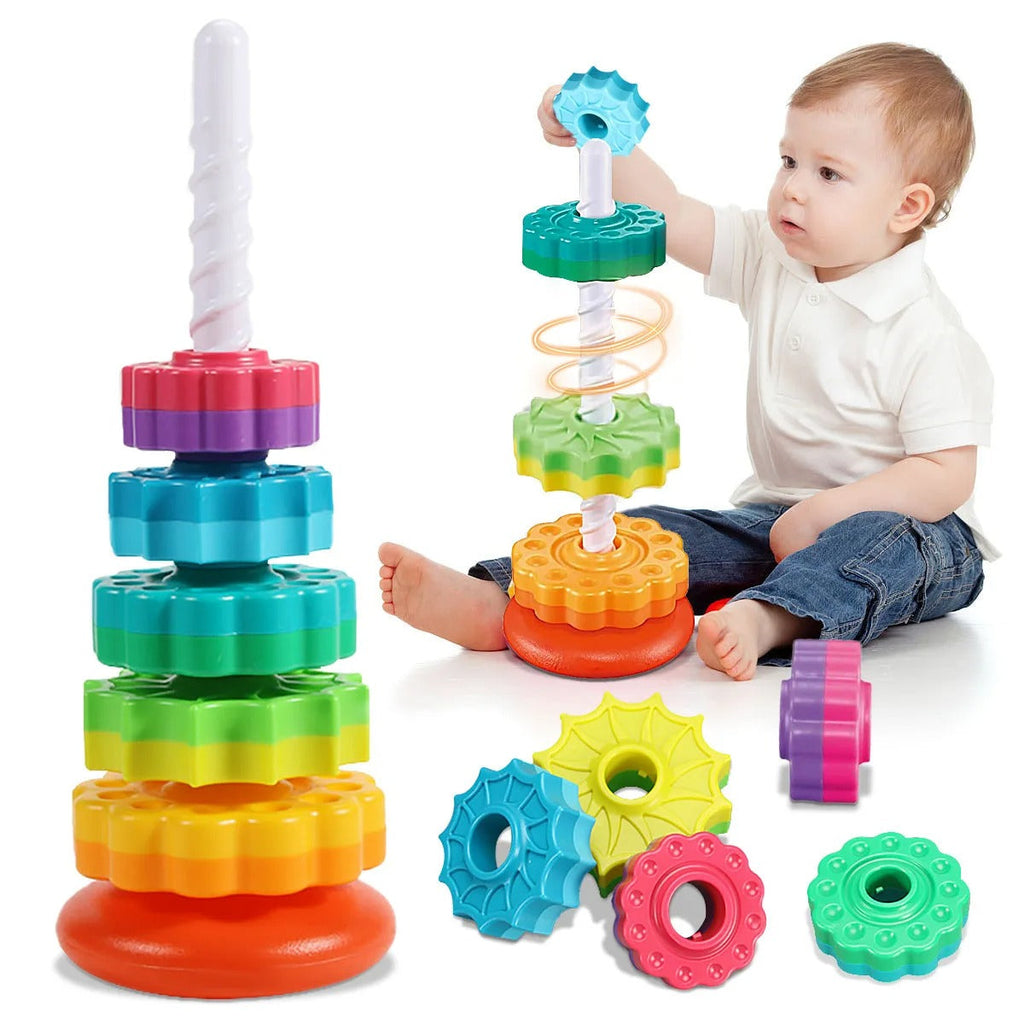 Jouet d’empilage de disques en spirale - Apprentissage des couleurs, des formes et des tailles