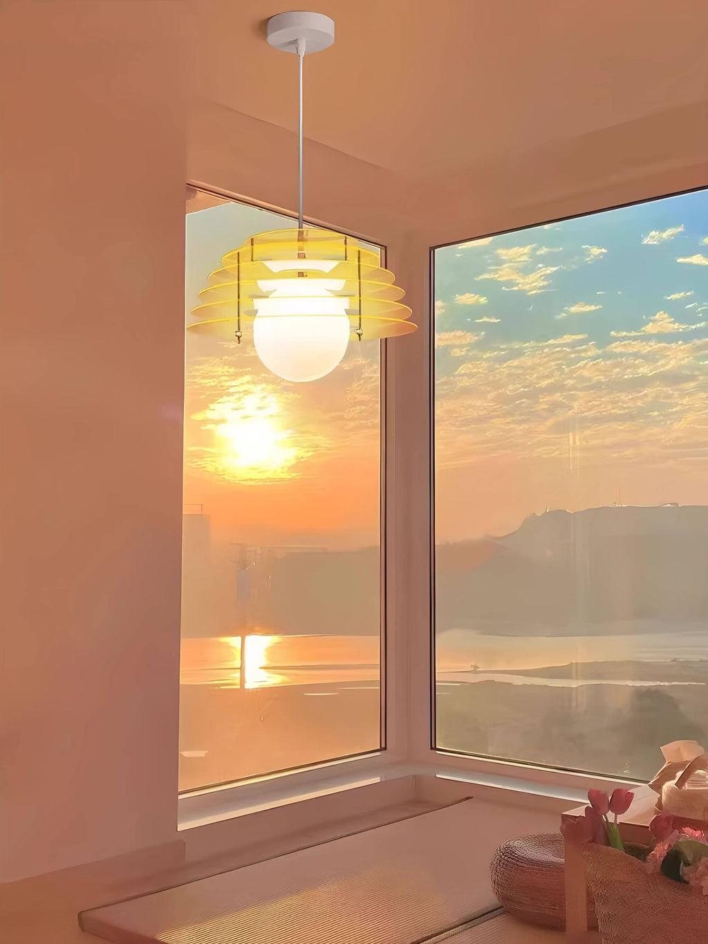Sunrise Pendelleuchte – Ambient-Pendelleuchte mit Bauhaus Memphis Geometrie – AFTERGLOW S5 | Souliia