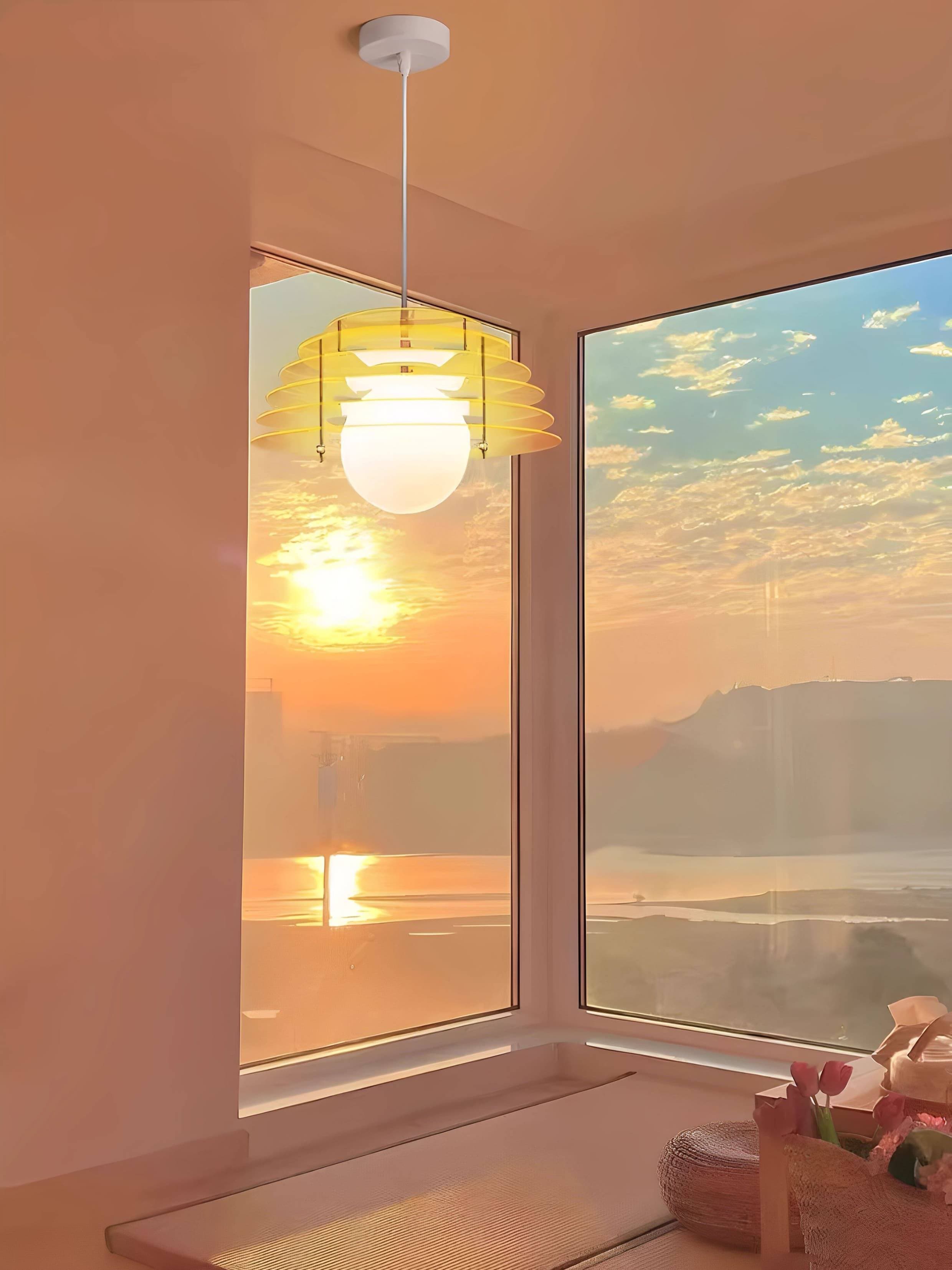 Sunrise Pendelleuchte – Ambient-Pendelleuchte mit Bauhaus Memphis Geometrie – AFTERGLOW S5 | Souliia