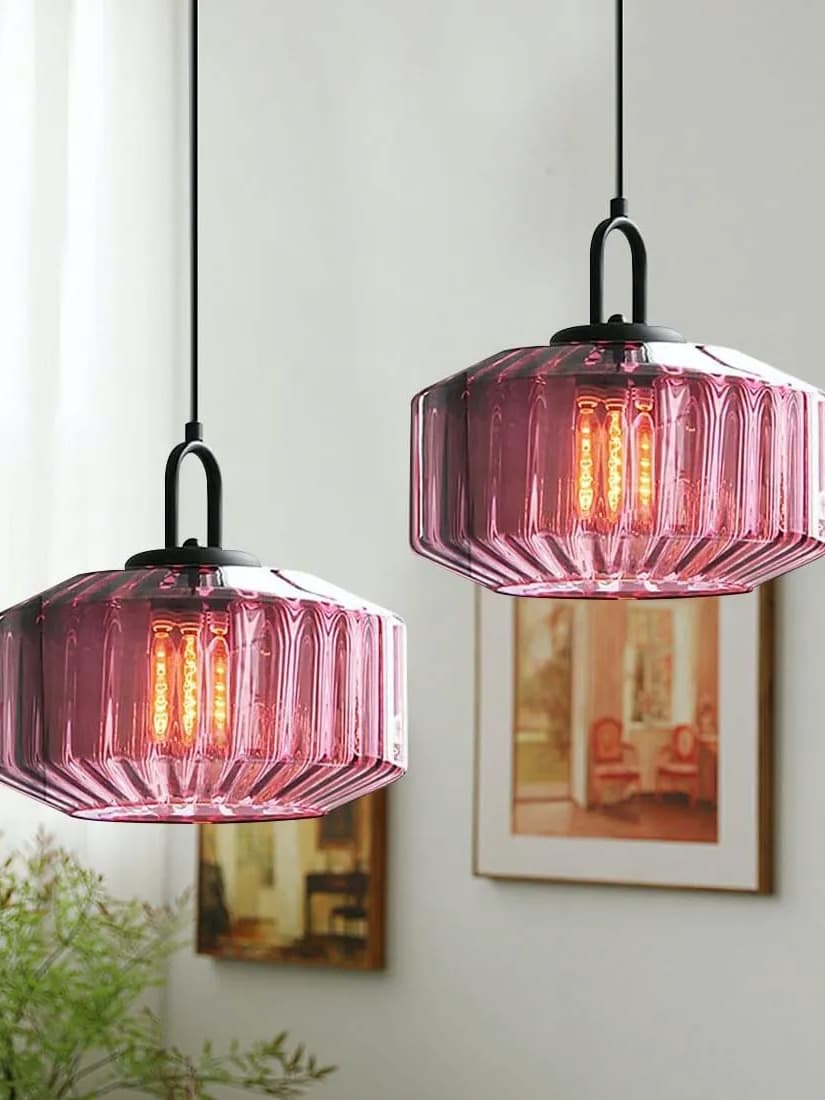Ribbed Glass Pendant Light - Vintage Green Glass Hanging Light with Modern Appeal | Souliia