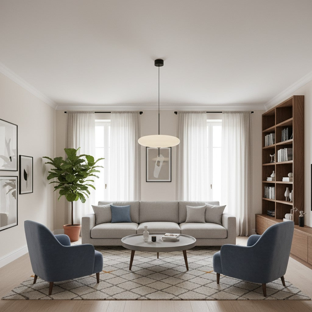 Modellis minimalistisk pendellampe med rene linjer – moderne belysning til opholdsrum N29 | Souliia