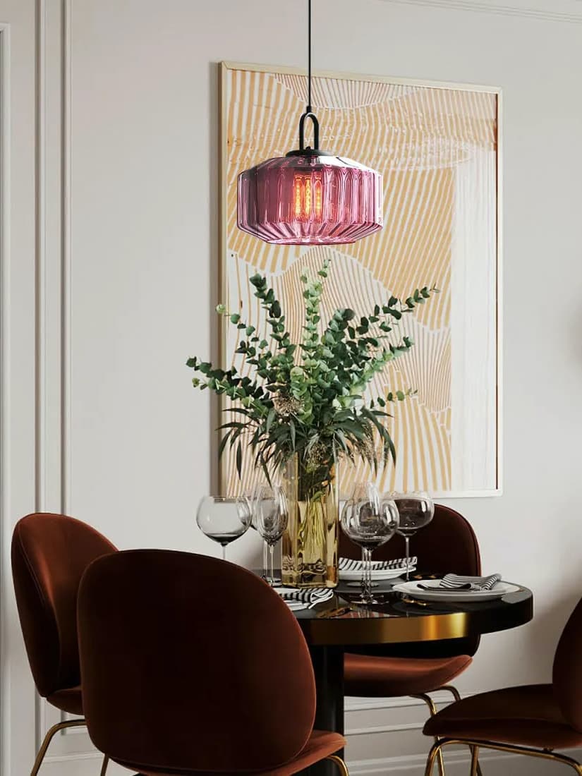 Ribbed Glass Pendant Light - Vintage Green Glass Hanging Light with Modern Appeal | Souliia