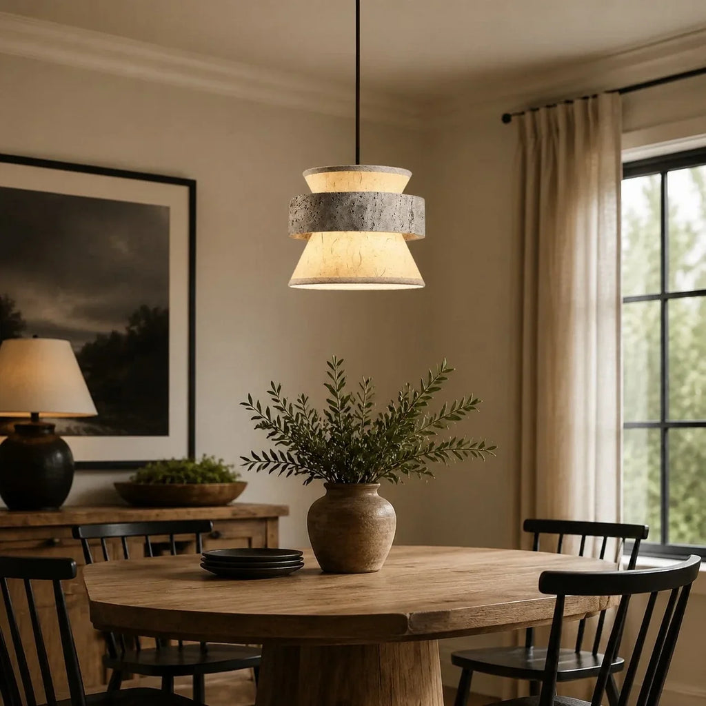 Silver Stone Texture Rice Paper Pendant Light | Souliia