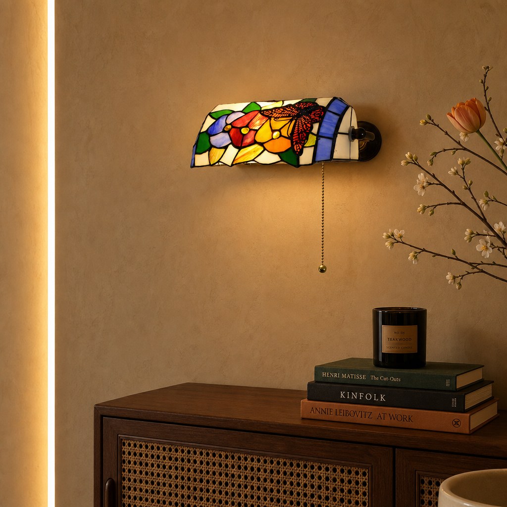 TF Tivanny Floral Stained Glass Wall Light - Tiffany Inspired Wall Sconce for Bedroom or Hall Decor | Souliia
