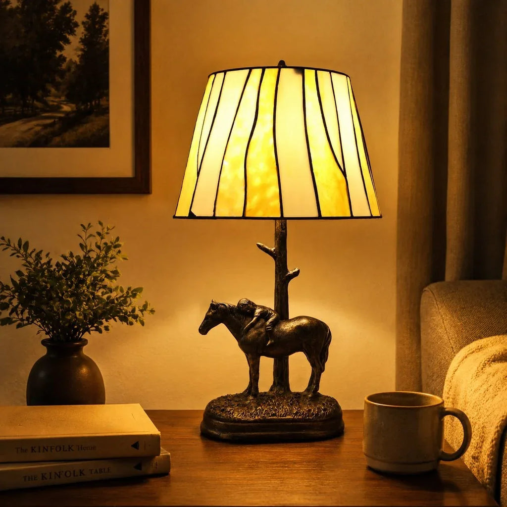 Tiffany-Style Stained Glass Horse Table Lamp | Souliia