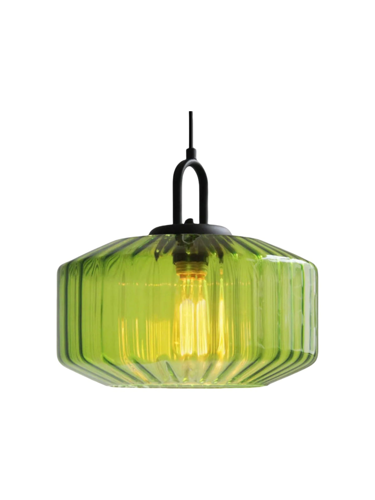 Ribbed Glass Pendant Light - Vintage Green Glass Hanging Light with Modern Appeal | Souliia